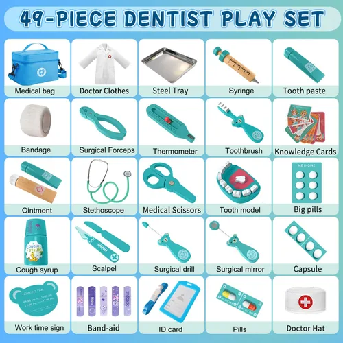 Miniatura 4 de Kit médico para niños pequeños de 3 a 5 años, juego de madera para dentistas, juego de doctor, juguetes de simulación para niños pequeños, kit