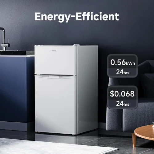 Miniatura 4 de BANGSON - Mini refrigerador con congelador, refrigerador pequeño de 2 puertas con congelador, mini refrigerador para dormitorio, 3.2 pies cúbicos