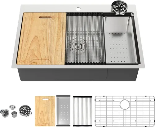 Miniatura 25 de Kichae Fregadero de Cocina de 21x20 Pulgadas, Fregadero de Barra Pequeño, Fregadero de Acero Inoxidable, Montaje Superior, Montaje Inferior