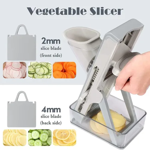 Miniatura 2 de Cortador de mandolina seguro para cocina, picador de verduras 4 en 1, tiras ajustables para rebanar alimentos, juliana, dispositivo vertical