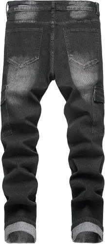 Miniatura 2 de Jeans elásticos ajustados para hombre, jeans ajustados rasgados para hombre, pierna recta, cómodos, cintura flexible, pantalones de mezclilla tipo