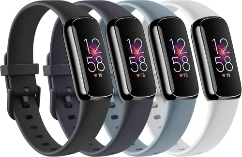 Paquete de 4 correas deportivas compatibles con Fitbit Luxe para mujeres y hombres, correas deportivas de repuesto de silicona suave para Fitbit