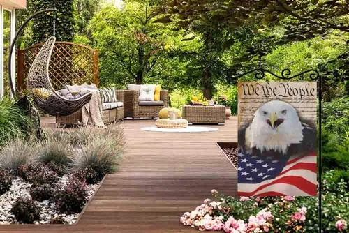 Miniatura 4 de AOYEGO Bandera de la Constitución de América para jardín, 12.5 x 18 pulgadas, poliéster de doble cara con texto en inglés "We the People" con águila