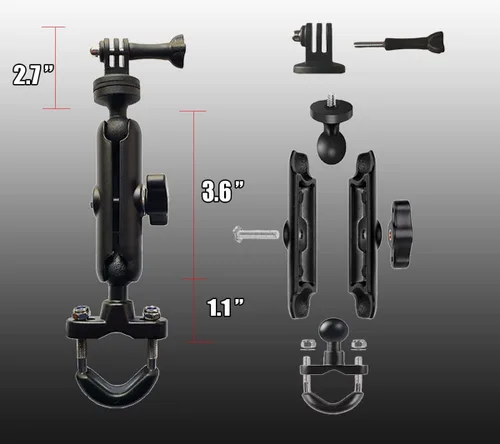 Miniatura 3 de Soporte de cámara de motocicleta de 360° para GoPro Bike Holder Soporte de montaje de manillar 1/4 Soporte de metal GoPro Hero10/9/8/7/6/5/4/3+