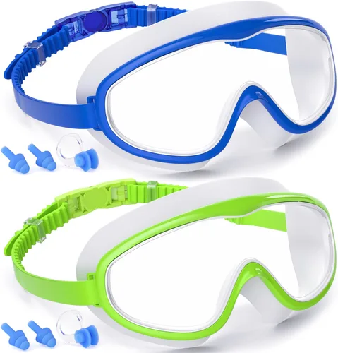 Miniatura 7 de COOLOO Gafas de natación para niños de 3 a 15 años, paquete de 2 gafas para nadar con cubierta para la nariz, sin fugas, antiniebla, impermeables