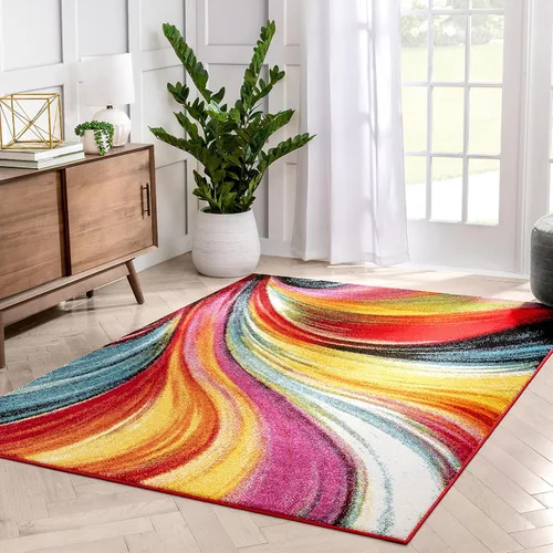 Miniatura 7 de Well Woven- Alfombra de pelo largo con diseño geométrico multicolor, arte abstracto y moderno en pintura, contemporáneo, no se deshilacha, ideal