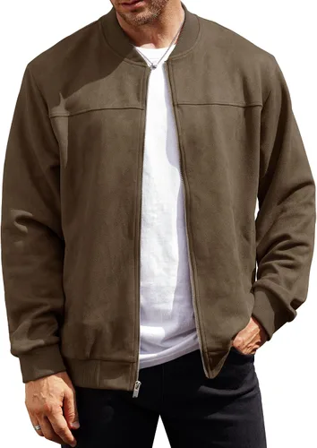 Chaqueta bomber para hombre, de gamuza sintética, peso medio, casual, con cremallera completa, abrigo de vuelo (S-XXL)