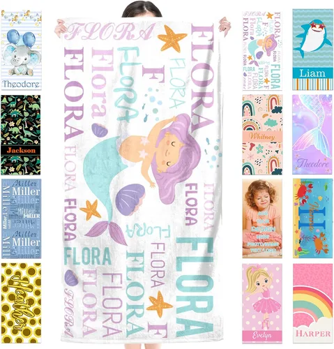 Miniatura 43 de Toalla de playa personalizada para niños, toallas de playa personalizadas de poliéster de secado rápido con nombres para niñas y niños, 30 x 60