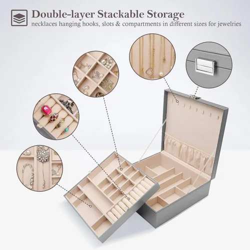 Miniatura 3 de ProCase - Joyero grande de cuero con dos niveles para organizar aretes pulseras anillos relojes para mujeres niñas regalo ideal para novia o esposa