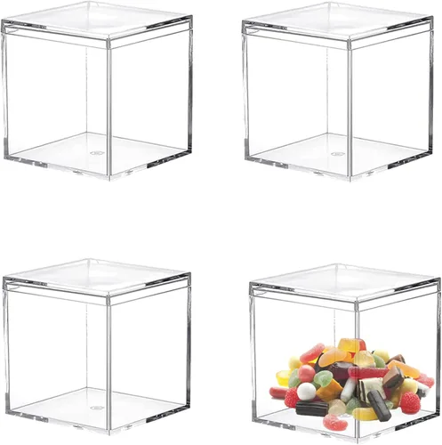 Miniatura 7 de Caja de acrílico transparente con tapas, paquete de 4 cajas de plástico cuadrado de plástico de 4.3 x 2.7 x 1 pulgadas, caja de almacenamiento