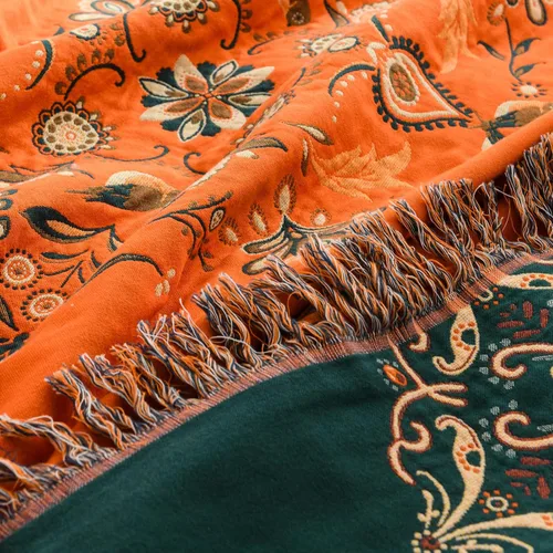 Miniatura 6 de SahSahCasa Manta 100% algodón tamaño Queen, manta de muselina naranja para sofá, silla, sofá cama, manta reversible suave para exteriores e