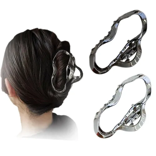 Miniatura 12 de Pinzas para el cabello de geometría plateada irregular, pasadores elegantes con diseño de lazo, adornos grandes antideslizantes y accesorios