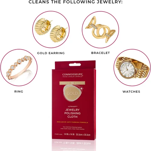 Miniatura 6 de CONNOISSEURS Premium Edition Ultrasoft 14x14 Extra Large Gold or Silver Jewelry Polishing Cloth, Clean and Polish Jewelry While Removing Tarnish for