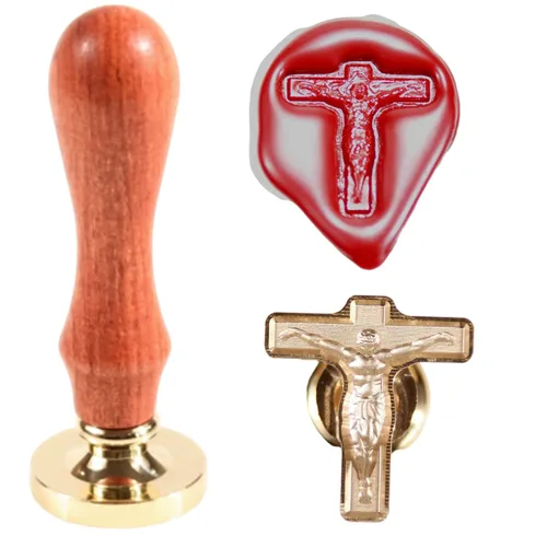 Sello de cera 3D con cruz de Jesús, sello de iglesia, boda, cristianos, lugares de culto, sello cruzado de madera, mango retro, idea creativa para
