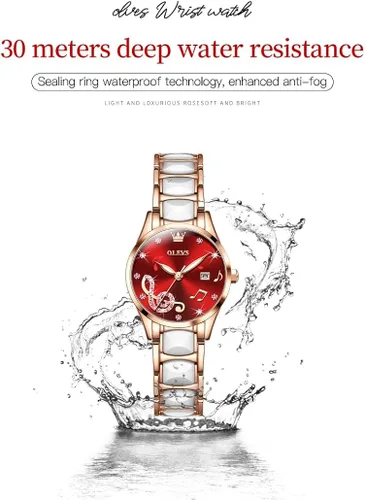 Miniatura 6 de OLEVS Reloj de pulsera para mujer, oro rosa, elegante, de cerámica, para mujer, de cuarzo, acero inoxidable, impermeable, luminoso