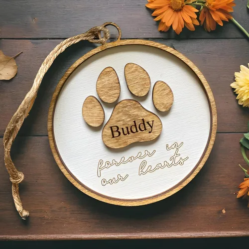 Miniatura 20 de Adorno plano 2D personalizado conmemorativo de perro bulldog – Adorno de memoria de perro, alas de ángel conmemorativas para mascotas, regalo
