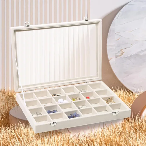 Miniatura 3 de Stratalife Organizador de joyas con tapa, exhibidor transparente, organizador grande de aretes, caja de almacenamiento de terciopelo para aretes
