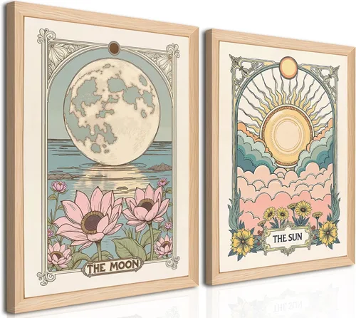 Miniatura 10 de Arte de pared celestial de sol oscuro y luna con tarot gótico espiritual, pintura de bruja, astrología, póster místico, impresiones en lienzo