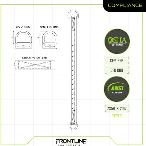 Miniatura 5 de Frontline MPS06 - Correa de brazo cruzado premium con correa reforzada de 6 pies Correas de anclaje de haz Anillo en D en ambos extremos