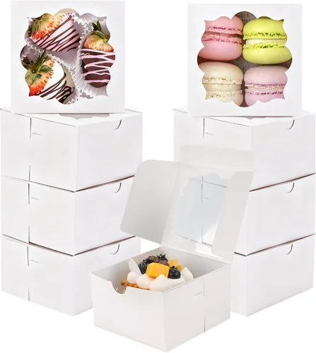 Miniatura 10 de NPLUX - 50 cajas de galletas con ventana, cajas de panadería, cajas pequeñas para dulces, cajas de pastelería de 4 x 4 x 2.5 pulgadas, regalos