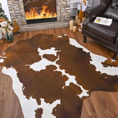 Miniatura 10 de Comeet Alfombra de piel de vaca sintética de 4 x 3 pies, alfombra de vaca mediana con estampado de vaca gruesa, antideslizante, alfombra de área
