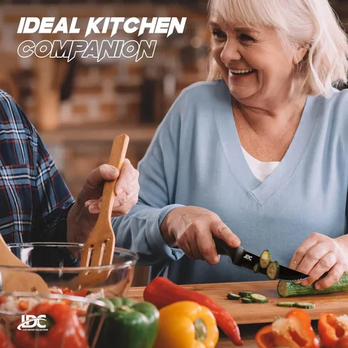 Miniatura 4 de LDC - Juego de cuchillos negros de cocina, acero inoxidable, aptos para lavavajillas, juego de cuchillos ergonómicos con asas antideslizantes