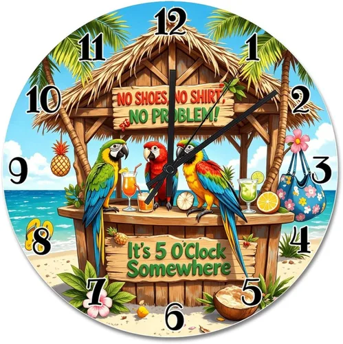 Miniatura 54 de ArogGeld Reloj de pared de 5 O'Clock Somewhere - Reloj redondo de madera para casa de playa, 10, silencioso, sin tictac, batería de cuarzo, granja