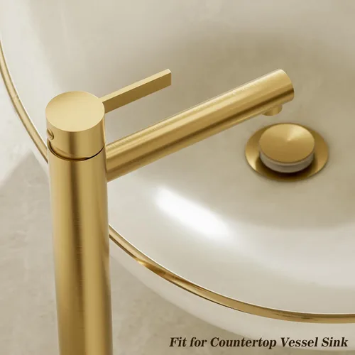 Miniatura 2 de Phiestina FH01-BG-V - Grifo de lavabo de baño de oro cepillado, un solo agujero, grifo alto de baño de una sola manija, con drenaje desplegable
