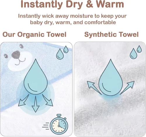 Miniatura 9 de Mother's Choice - Toallas de bebé 100% algodón orgánico con diseño de oso azul, certificado Oeko-TEX, hipoalergénicas, ultra absorbentes, toalla