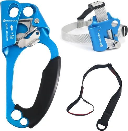 NewDoar Certificado UIAA y CE - Ascendedor de mano para escalada en roca, arborista, equipo de rapel para cuerda de 8~13MM Conjunto azul derecho