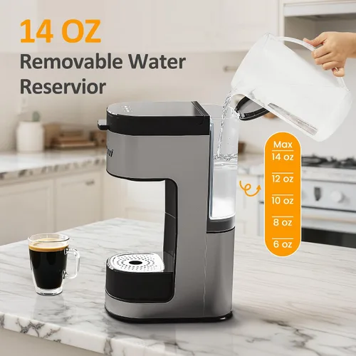 Miniatura 3 de SUNVIVI Cafetera helada y caliente: cafetera de una sola porción con 3 opciones de preparación para cápsulas K, café molido y té, depósito de agua
