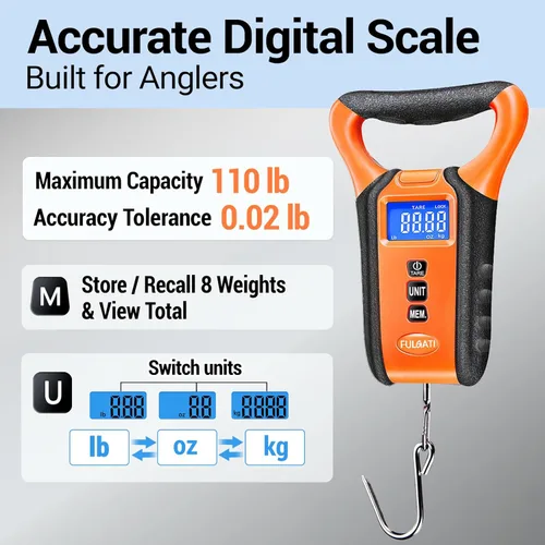 Miniatura 4 de Báscula de pescado digital impermeable flotante con estuche de transporte, báscula de pesaje de pesca con pinza de labio, pantalla LCD
