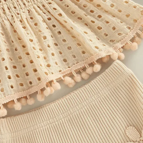 Miniatura 165 de TheFound Trajes de verano para niñas pequeñas, sin mangas, de punto acanalado, halter, pantalones cortos, ropa para recién nacidos, conjunto de 3