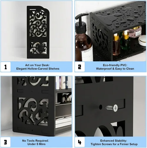 Miniatura 7 de YGYQZ - Estante de almacenamiento de oficina, organizador de escritorio, suministros de escritorio, lindo tocador, organizador ajustable y Negro