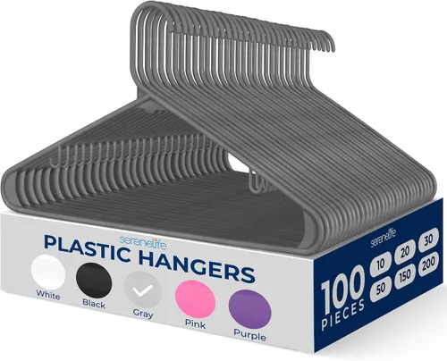 Miniatura 10 de SereneLife - Juego de 10 perchas de plástico con gancho de metal, color negro Non-Slip, Lightweight hangers with a slim profile help keep closets