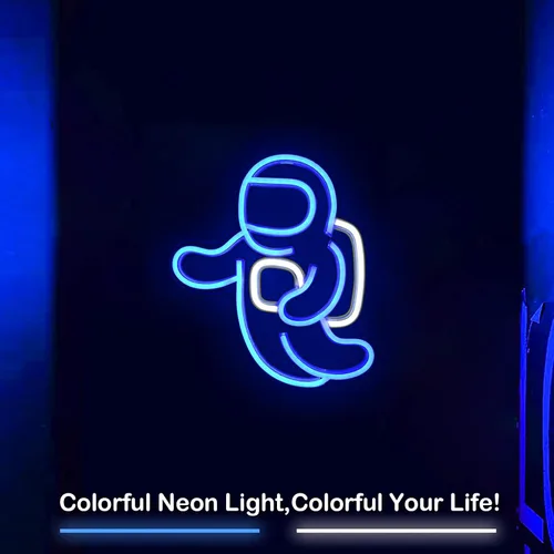 Miniatura 5 de Proyector de luz de neón de astronauta, letreros LED espaciales para decoración de pared de dormitorio, alimentado por USB con interruptor de 14.1 x