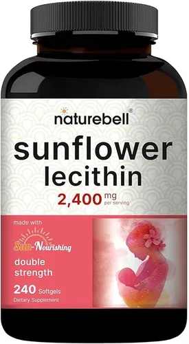 NatureBell Lecitina de girasol - 240 cápsulas blandas - 2,400 mg de lecitina de girasol prensada en frío - con fosfatidil colina natural - para