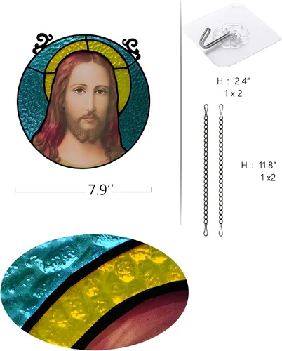 Miniatura 5 de BOXCASA Cristales cristianos para colgar en la ventana, atrapasoles Jesús sagrada decoración espiritual, regalo cristiano para personas religiosas