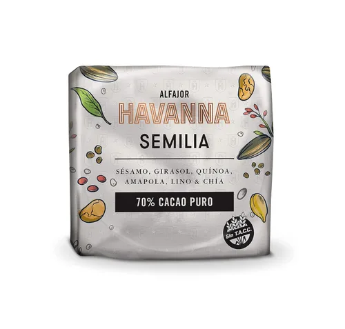 Miniatura 7 de Havanna - Chocolate Alfajor con Semillas - (Chía - Sésamo - Semillas de Amapola de Girasol Lino y Quinoa) 70% Cacao - Caja de 4 Unidades - 7.76 oz