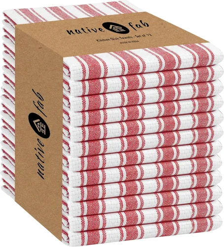 Native Fab Toallas de Cocina a Rayas - 100% Algodón - Paquete de 12 - 16"x26" - Paños de Té a Rayas con Tejido de Cesta, Paños de Cocina para Secar