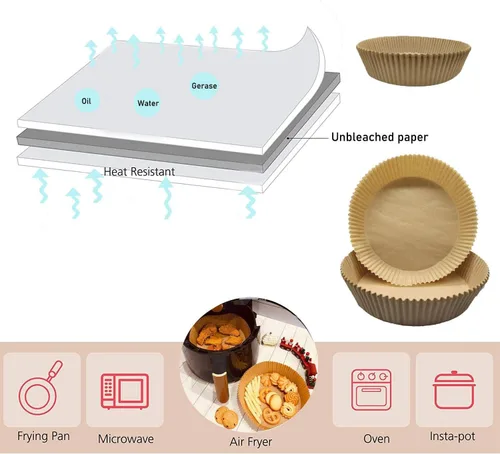 Miniatura 3 de AAFEEN 100 forros para freidora de aire de 6.3 pulgadas Forro de papel desechable resistente a altas temperaturas Hojas de papel antiadherente a