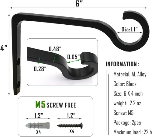 Miniatura 3 de QIEGL Soporte colgante para plantas de 6 pulgadas, gancho de metal para plantas, gancho de pastor decorativo para colgar linternas, comedero