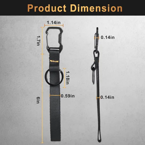 Miniatura 8 de DELSWIN Llavero de pulsera para llaves, correa de muñeca resistente con mosquetón y llavero, llavero negro