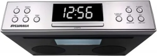 Miniatura 3 de PROSCAN - Radio reloj para debajo del gabinete, sistema de música con transmisión Bluetooth y radio FM, color plateado