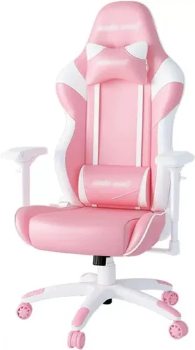 Silla ergonómica para juegos de PC, silla de oficina fresca y tierna, color rosa para niñas, silla gamer, gran ángulo de 160°, puede acostarse,