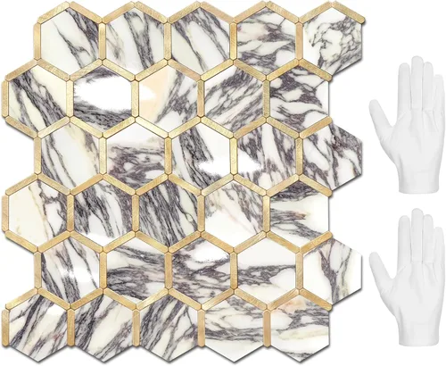 Miniatura 22 de STICKGOO Azulejo Hexagonal de Pelar y Pegar para Salpicadero, Salpicadero Adhesivo para Cocina y Baño, Aspecto de Pizarra Oxidada PVC Mezclado Metal