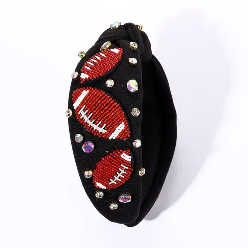 Miniatura 7 de NVENF Diadema de fútbol para mujer, accesorios de fútbol para mamá, diadema anudada con cuentas de fútbol, diadema anudada con diamantes