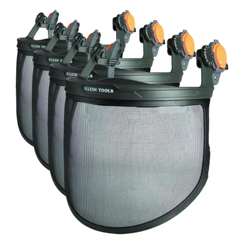 Klein Tools 60474 - Protector facial de seguridad, malla de acero ligero, clasificación de impacto, negro, estilo gorra, casco de ala completa y