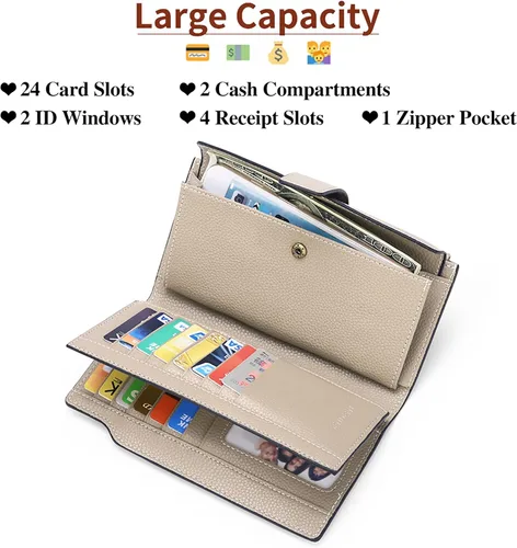 Miniatura 3 de SENDEFN - Cartera de cuero para mujer, portatarjetas con bloqueo RFID, monedero para mujer con cierre