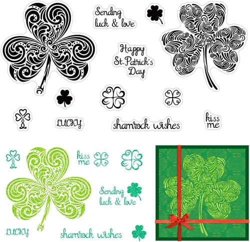 Sellos transparentes de CRASPIRE para el día de San Patricio Hoja de trébol Sellos transparentes para álbum de recortes para hacer tarjetas DIY
